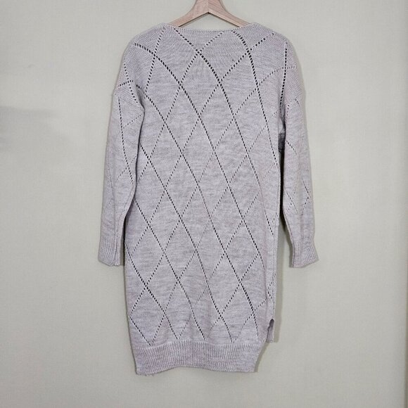 Unbranded Womens M/L Cardigan Wool Blend Open Front LS Stepped Hem Italy Neutral - Picture 2 of 13